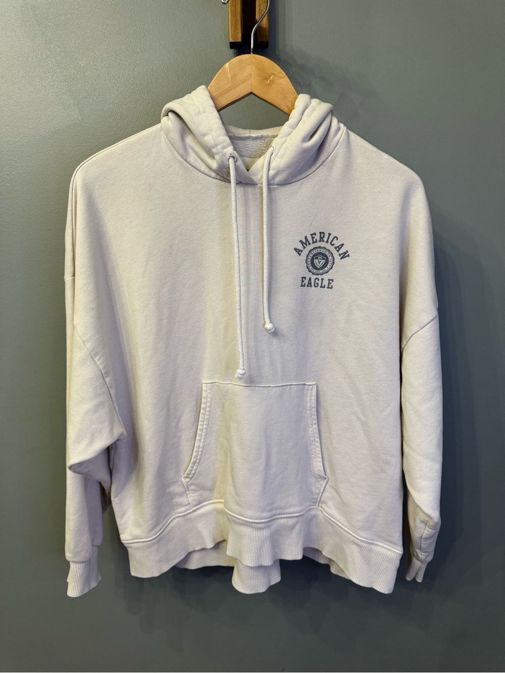 American Eagle Outfitters Cream Crewneck Hoodie with Logo